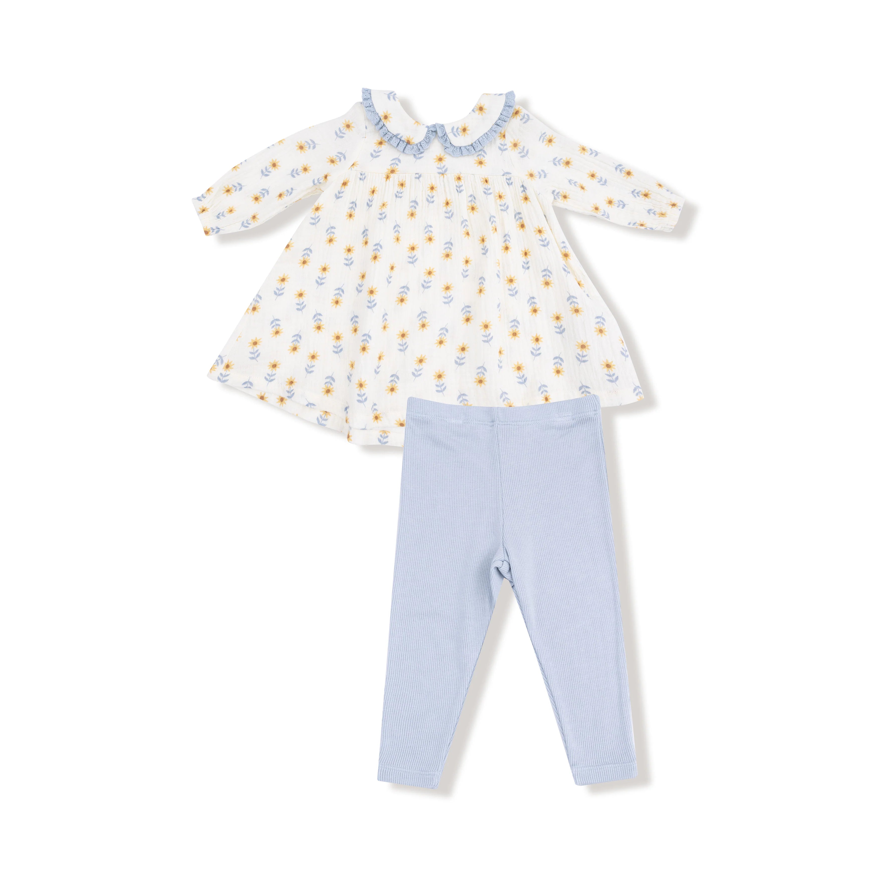 Angel Dear - Western Sunflower Peter Pan Collar Dress with Ribbed Leggings