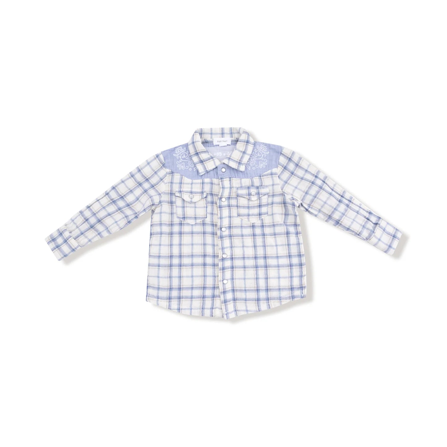Angel Dear Blue Plaid Long Sleeve Western Pearl Snap Shirt
