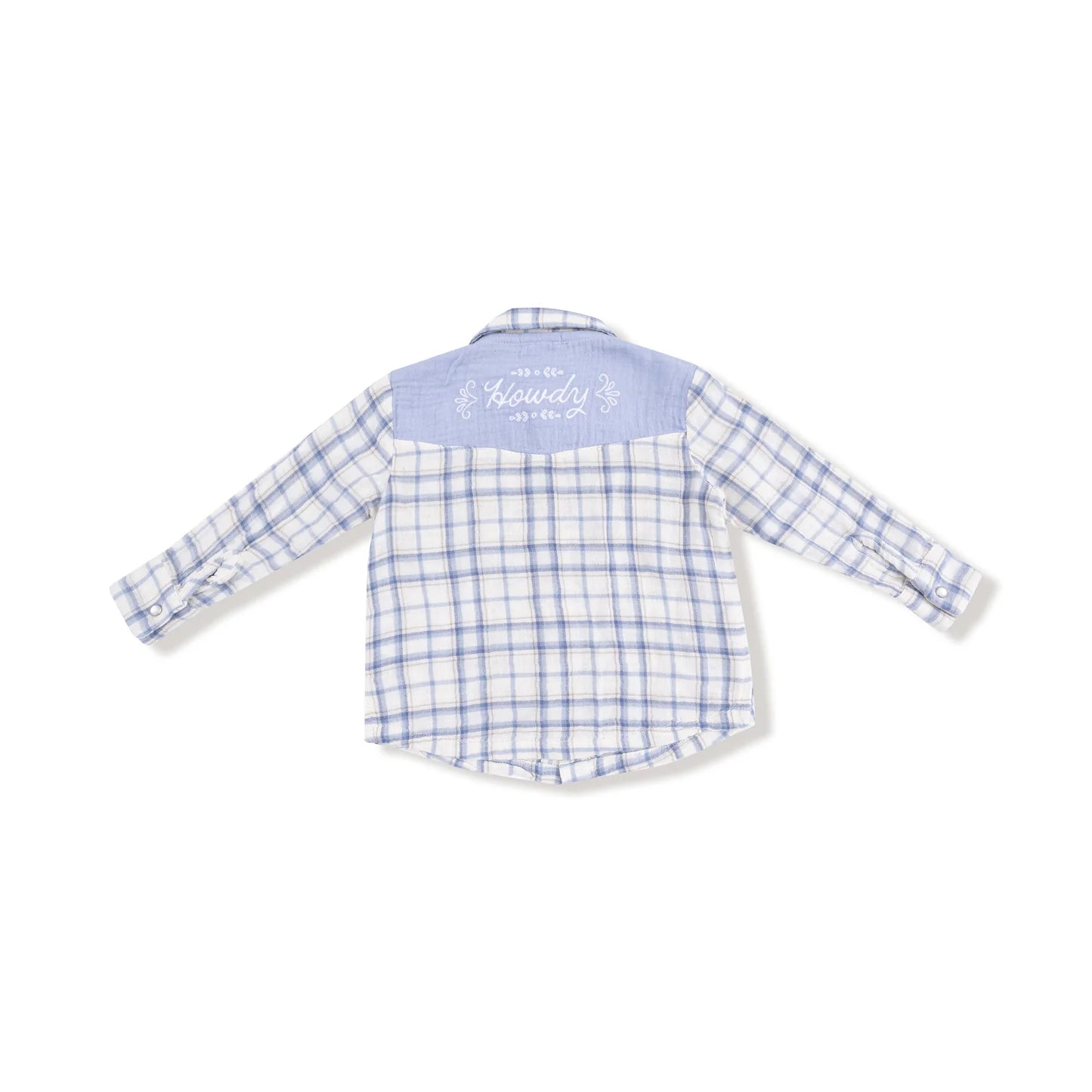 Angel Dear Blue Plaid Long Sleeve Western Pearl Snap Shirt