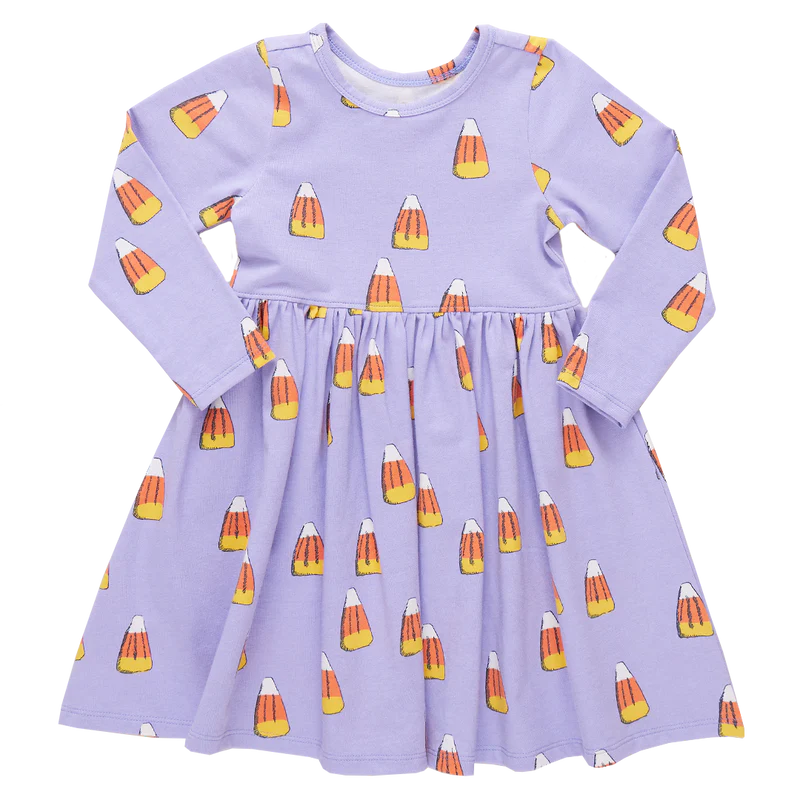 Girls Long Sleeve Steph Dress - Lavender Candy Corn