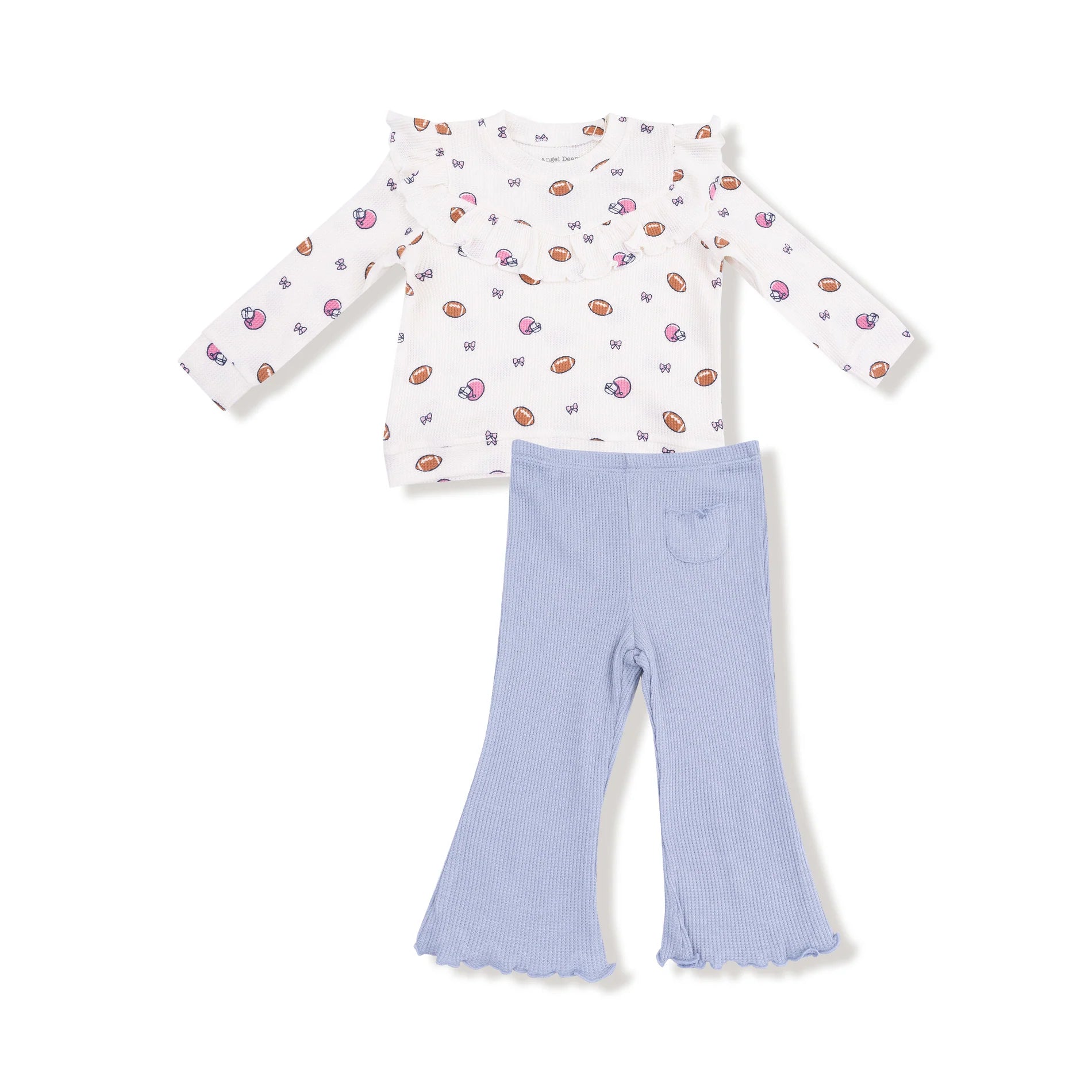 Angel Dear - Footballs and Bows V-Ruffle Waffle Top and Waffle Flare Pant