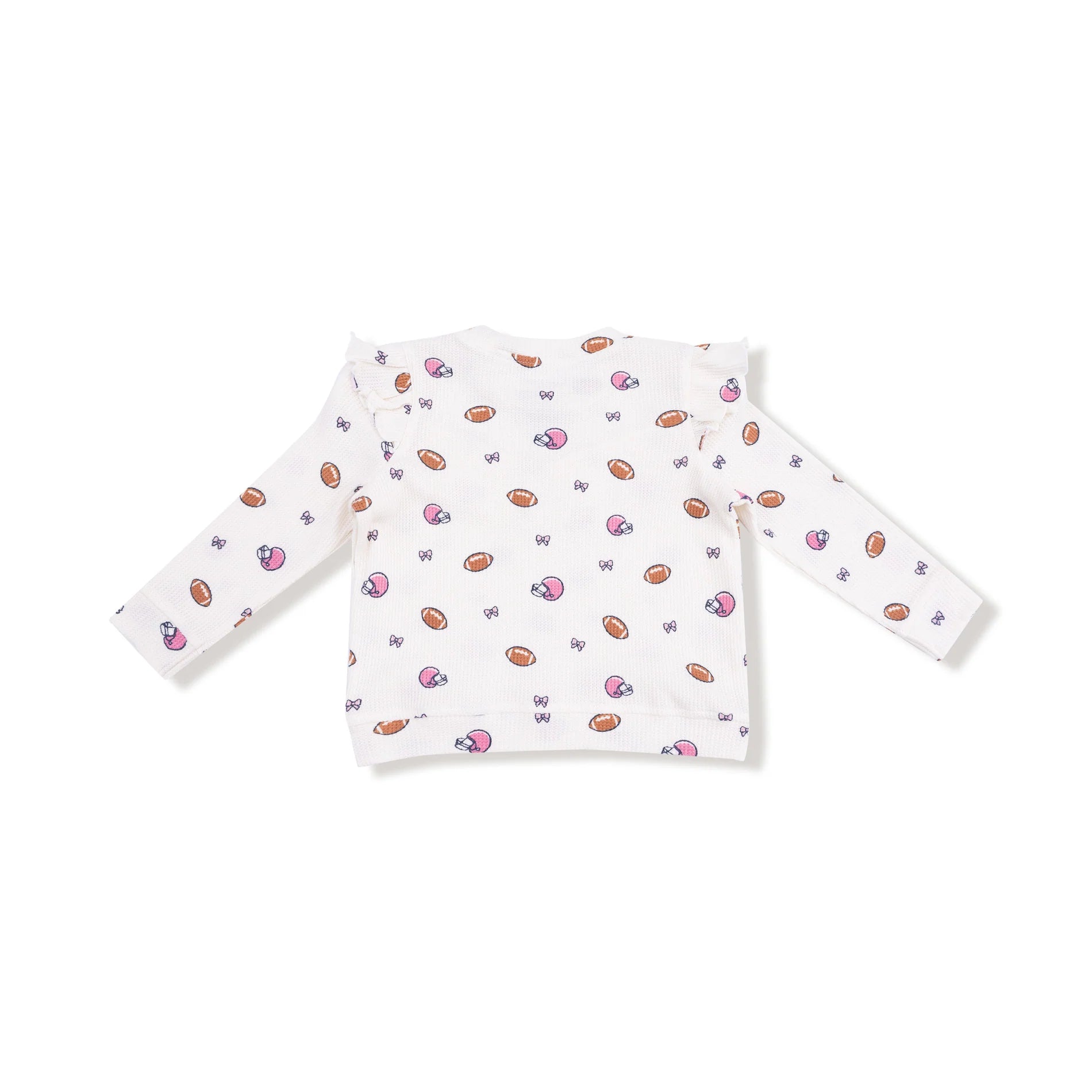 Angel Dear - Footballs and Bows V-Ruffle Waffle Top and Waffle Flare Pant