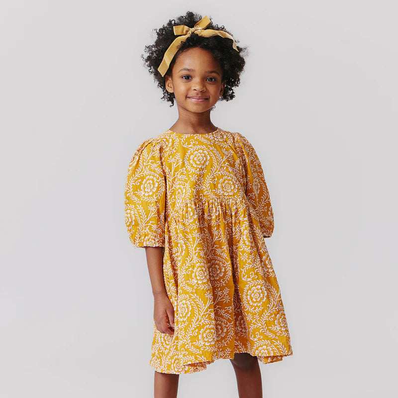 Girls Brooke Dress - Inca gold Blooming Embroidery