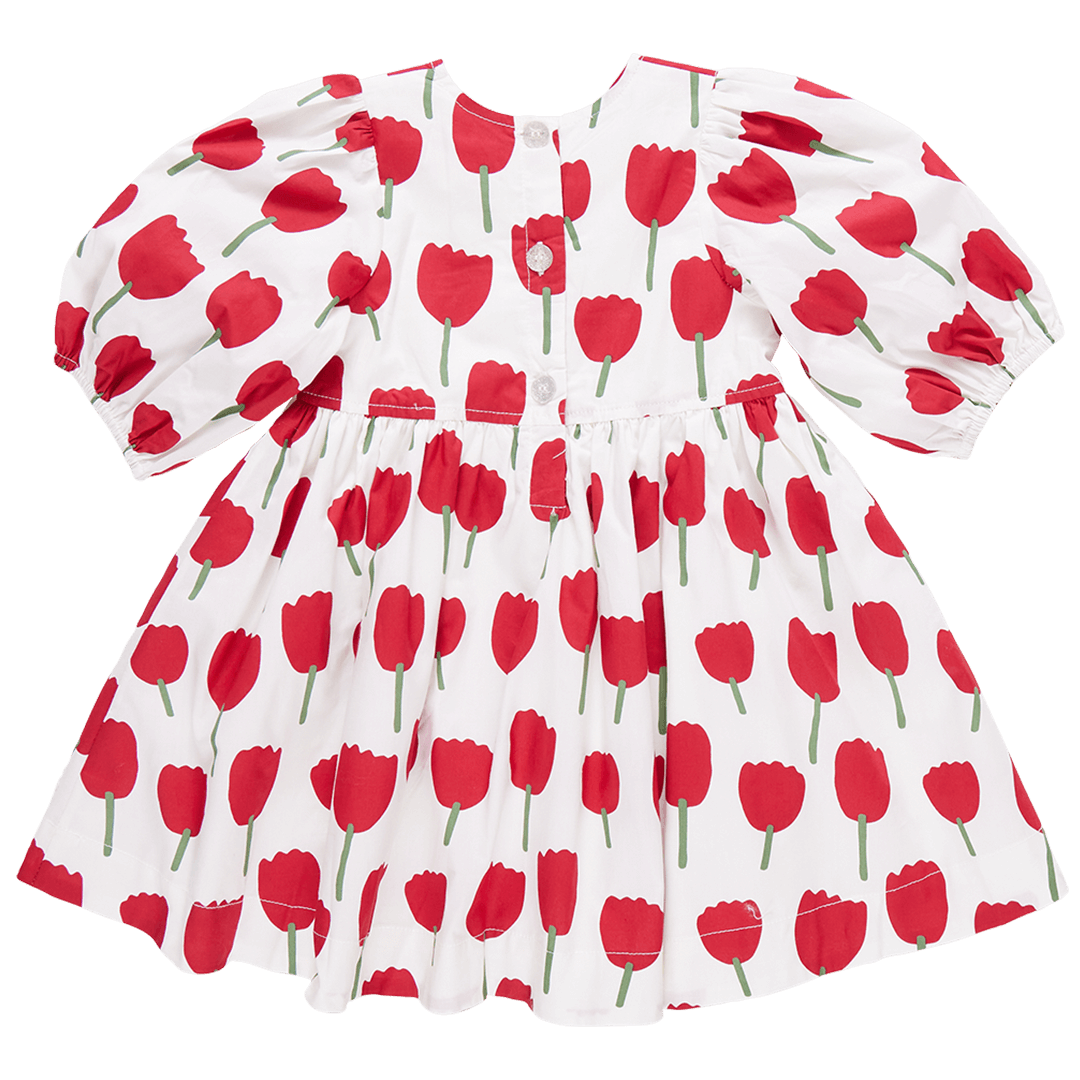 Girls Evelyn Dress - Red Tulips