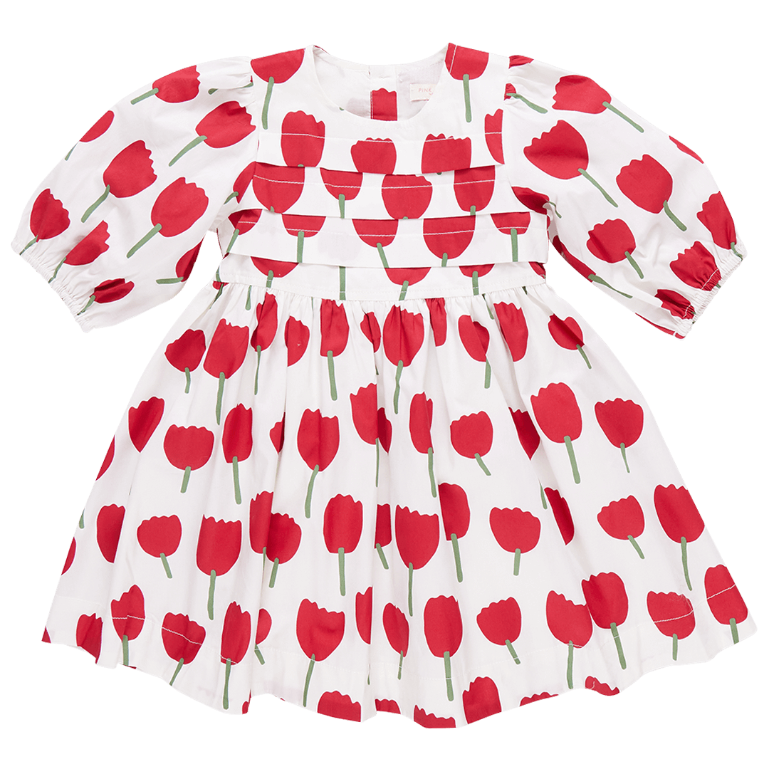 Girls Evelyn Dress - Red Tulips