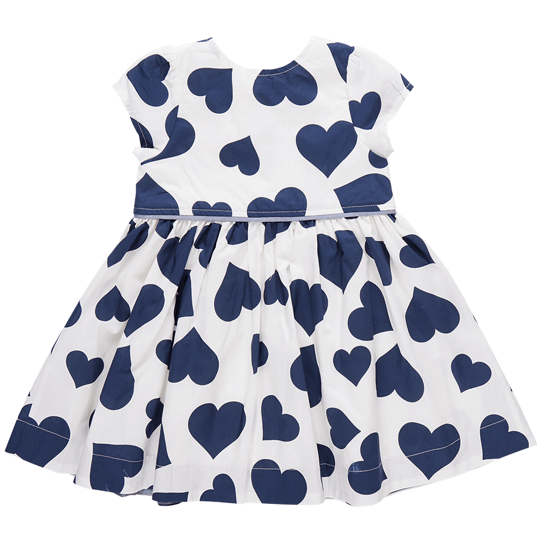 Girls Fatima Dress - Navy Tossed Hearts