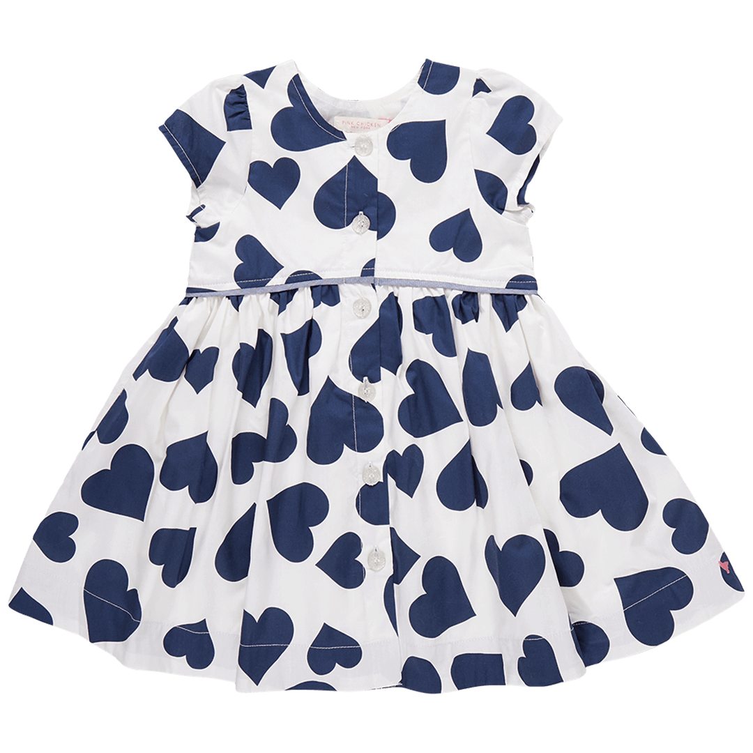 Girls Fatima Dress - Navy Tossed Hearts