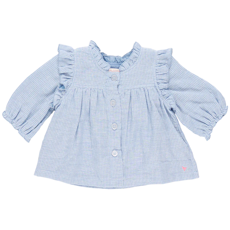 Girls Kalani Button Up Top - Skinny Blue Stripe