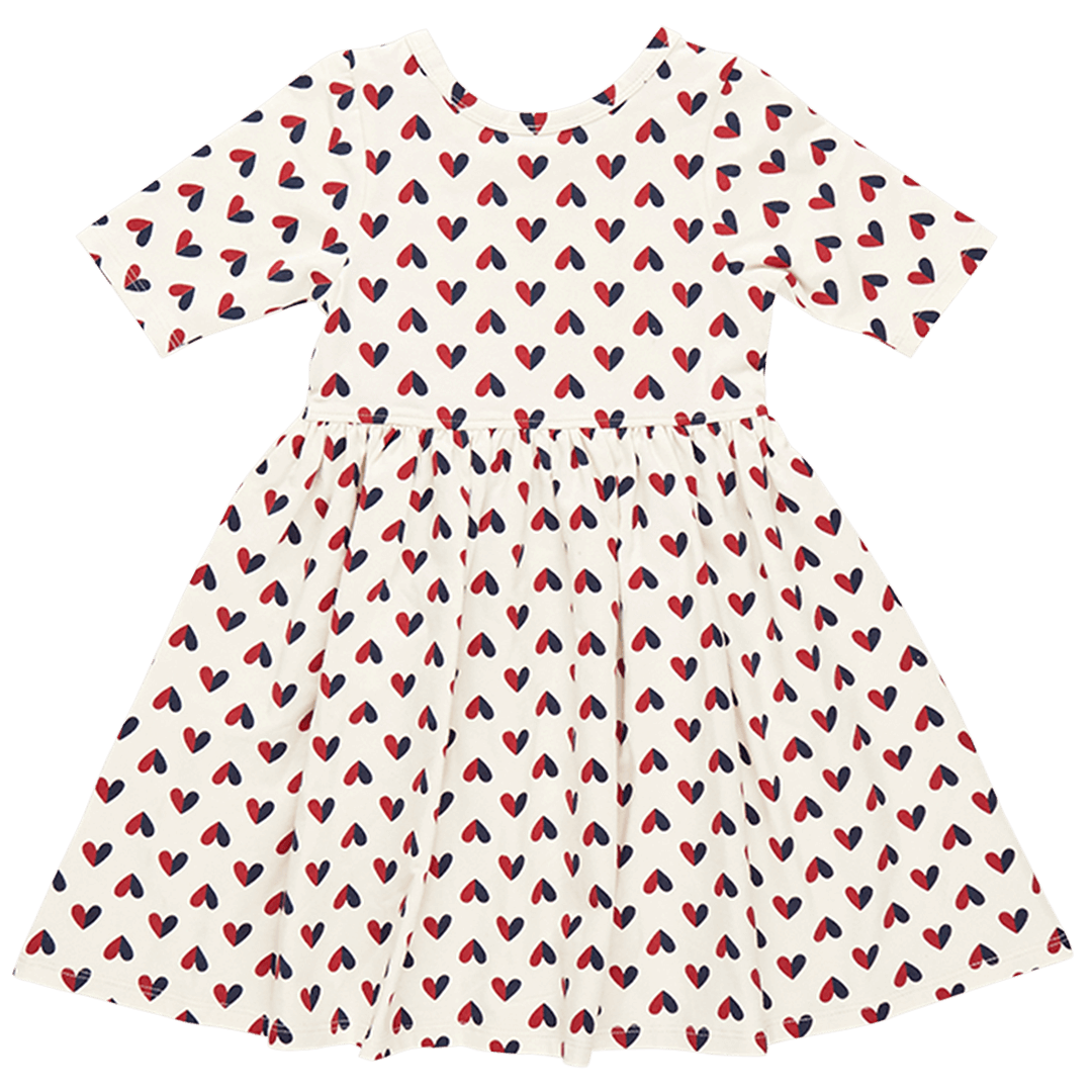 Girls Organic Steph Dress - Mini Half Hearts