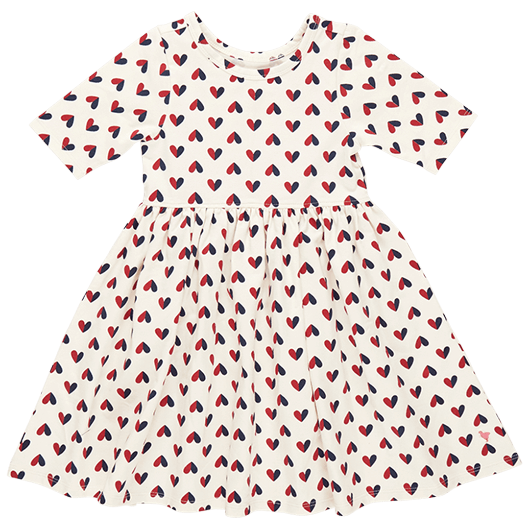 Girls Organic Steph Dress - Mini Half Hearts