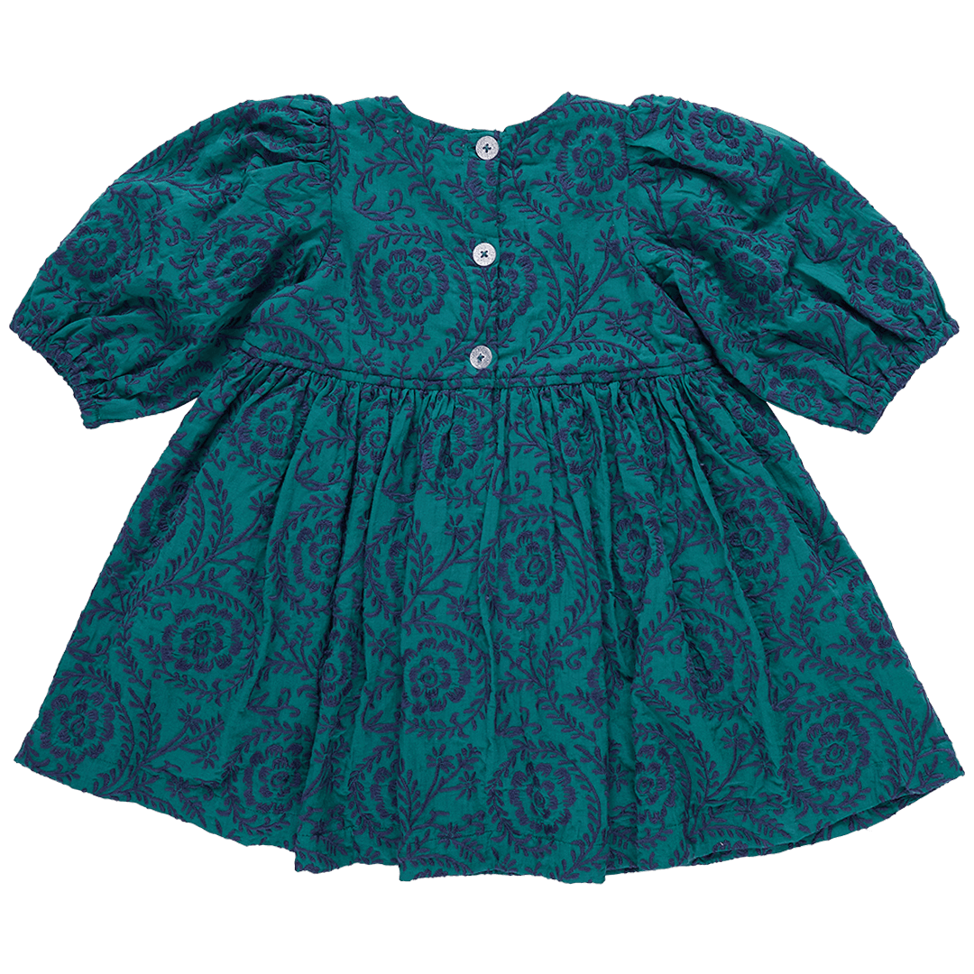 Girls Brooke Dress - Evergreen Embroidered