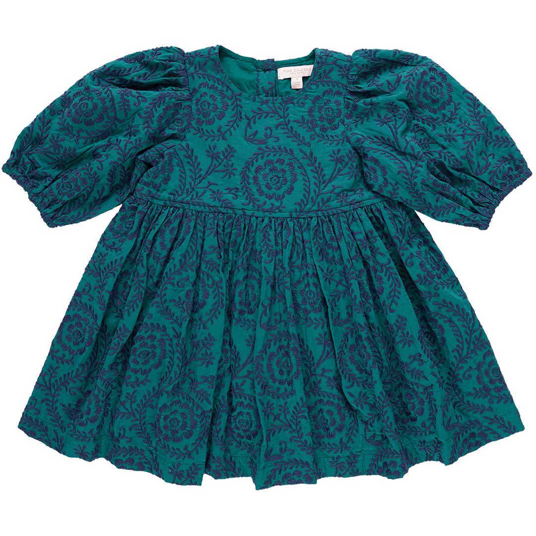 Girls Brooke Dress - Evergreen Embroidered