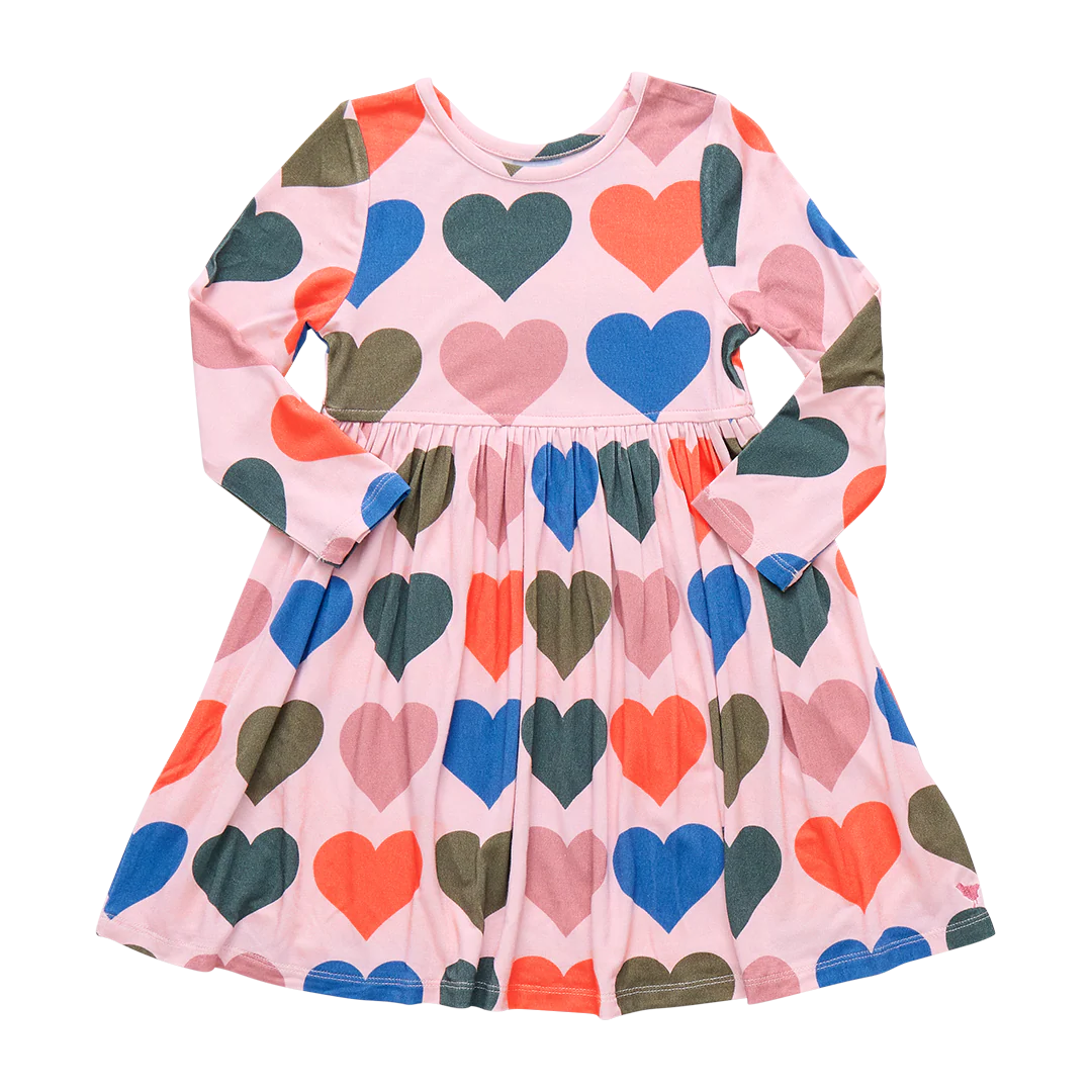 Pink Chicken Girls Bamboo Steph Dress - Pink Oversized Hearts