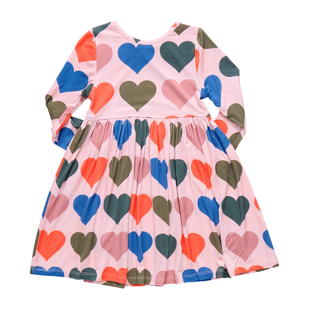 Pink Chicken Girls Bamboo Steph Dress - Pink Oversized Hearts