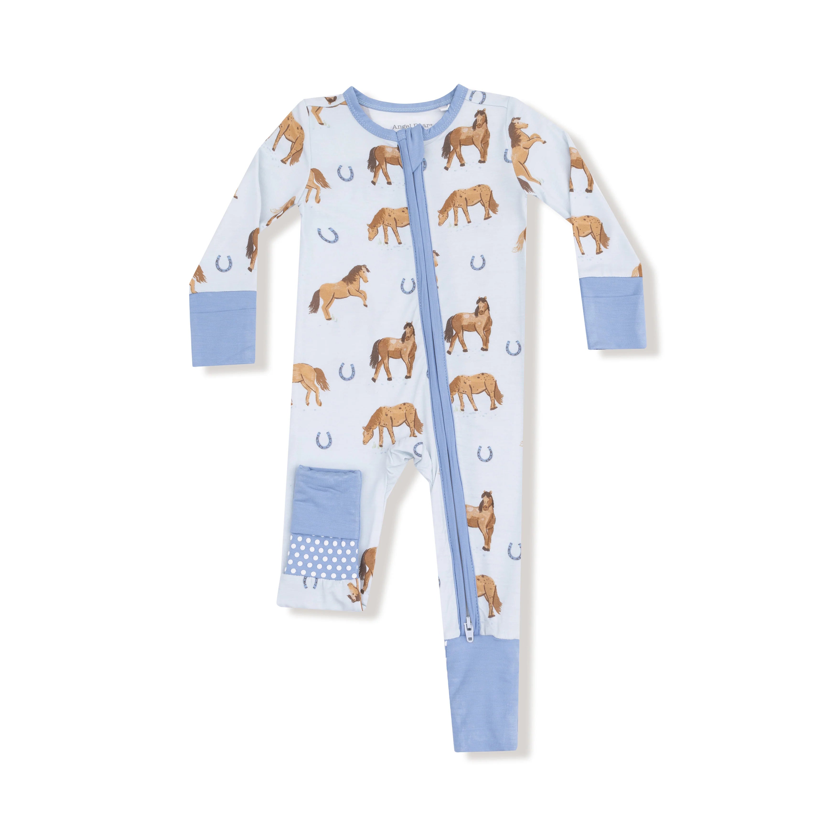 Angel Dear - Horses Blue 2 Way Zipper Romper