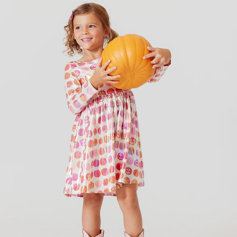 Girl's Lamé Steph Dress - Pumpkins