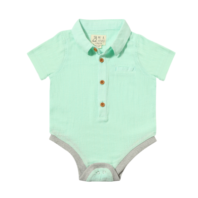 Me & Henry - Helford Woven Onesie Mint