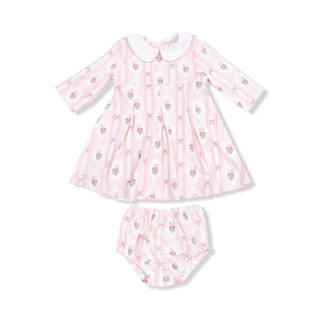 Angel Dear - Ogee Lace Floral Box Pleat Dress with Peter Pan Collar and Diaper Cover