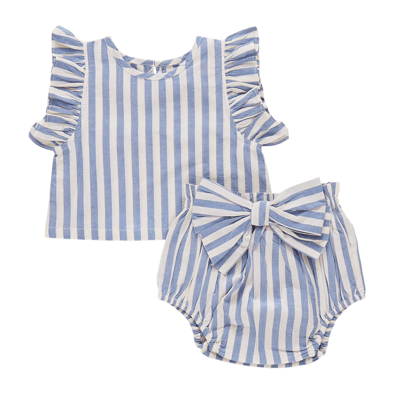 Pink Chicken - Baby Girls Abigail 2-Piece Set Blue Stripe