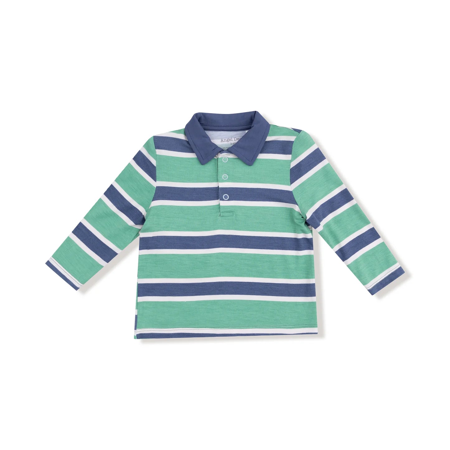 Angel Dear - Rugby Stripe - Green & Navy L\S Polo Shirt