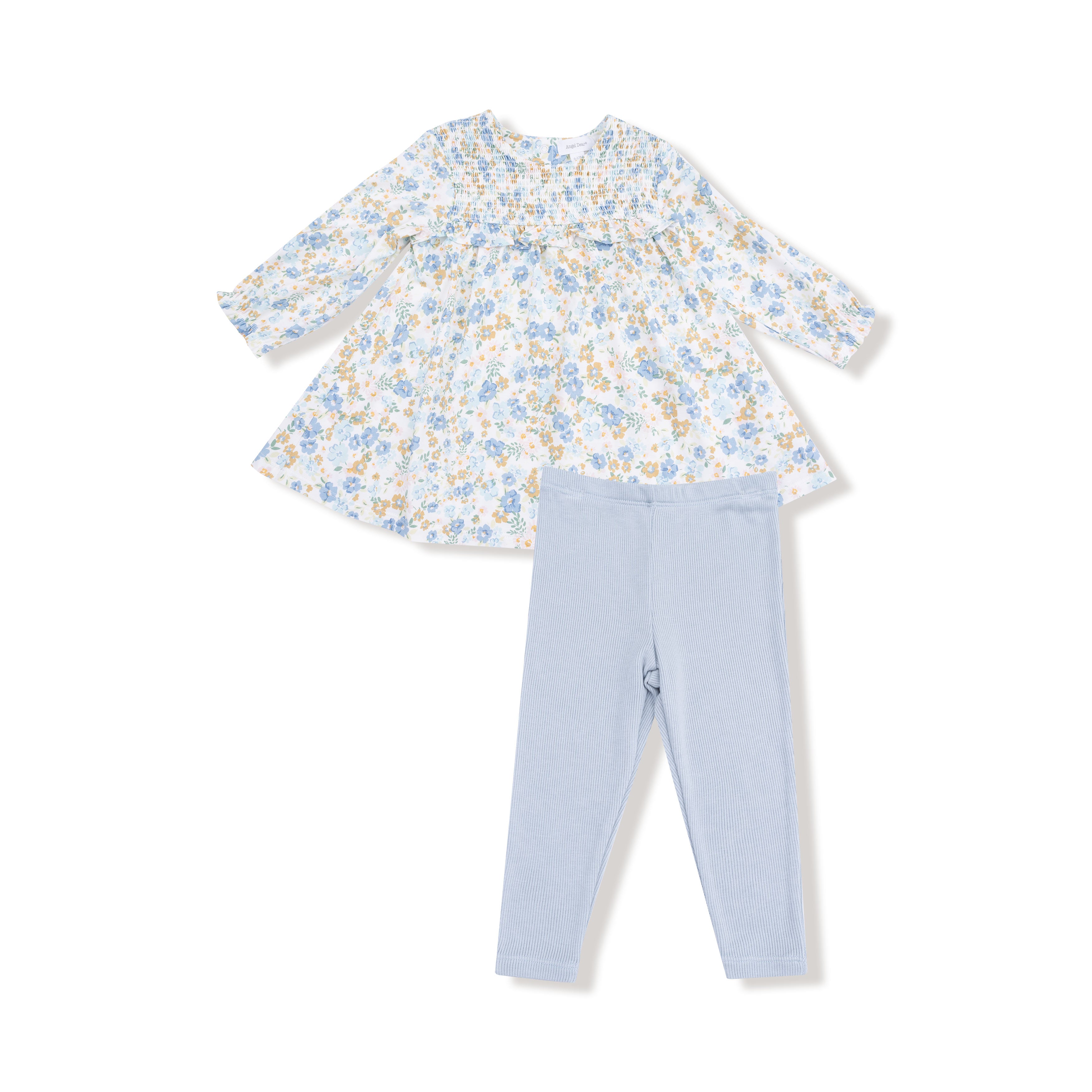 Angel Dear - Sweet Rose Calico Smocked Ruffle Dress and Ribbed Legging
