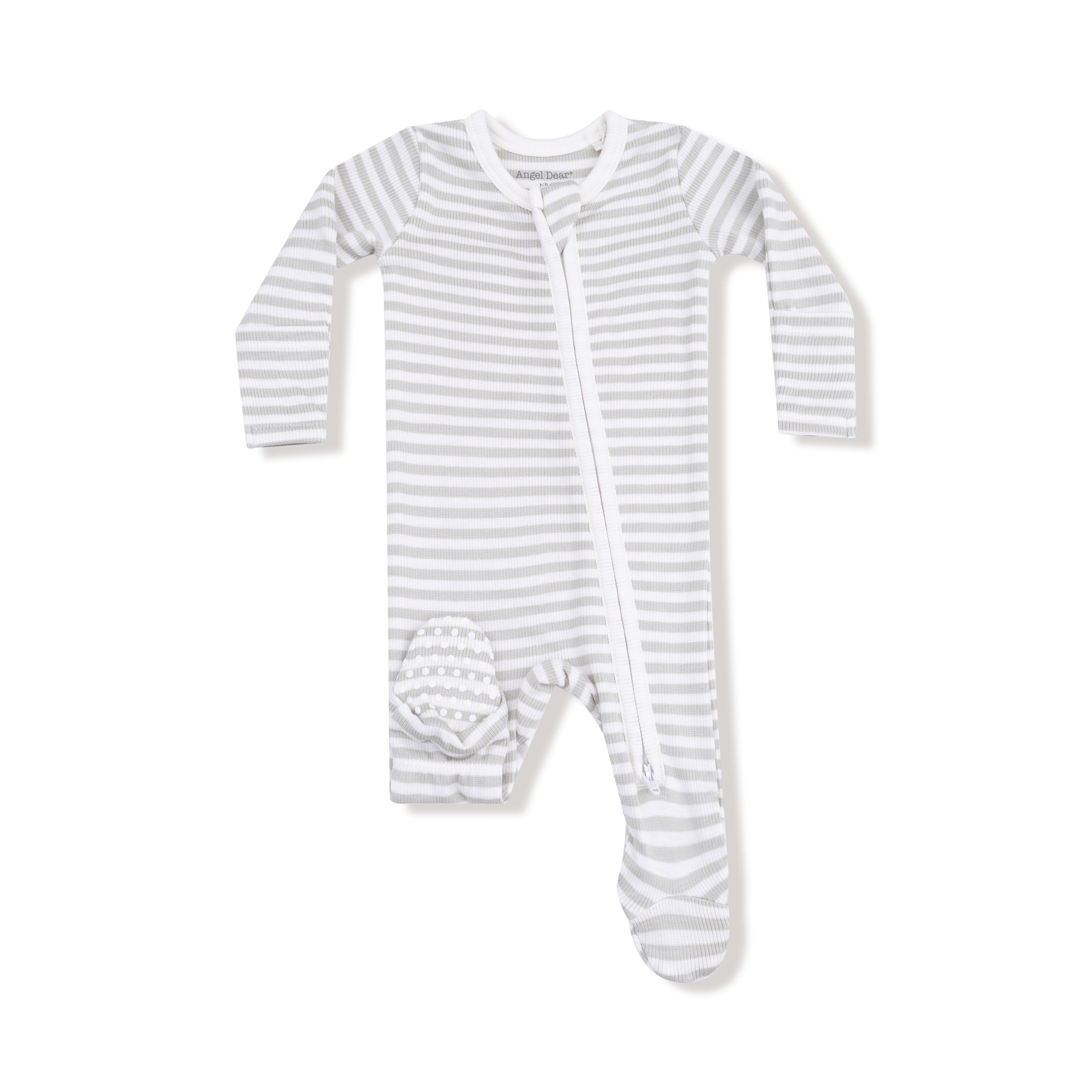 Angel Dear - Stripe Mineral Grey/White 2 Way Zipper Footie