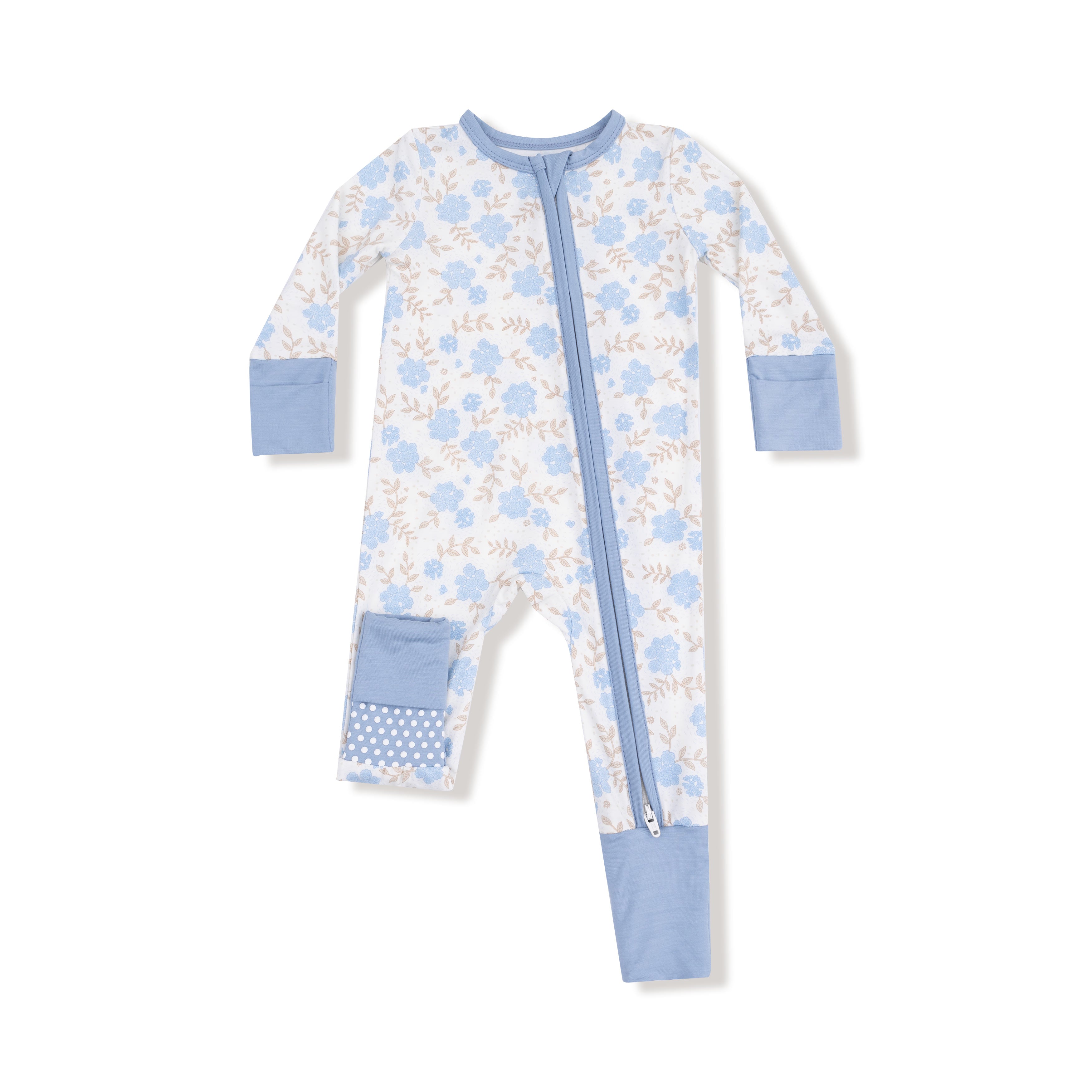 Angel Dear - Baby Blue Floral 2 Way Zipper Romper